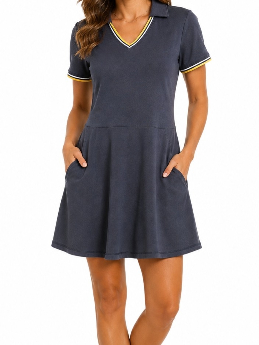Talbots Navy Polo V-Neck Short Sleeve Dress with Pockets NWT